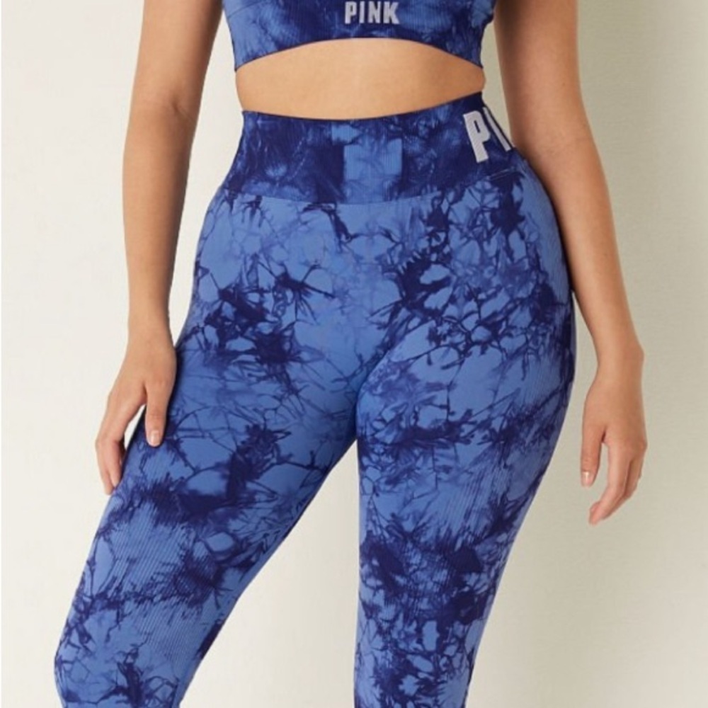Victoria's Secret PINK Size Large Blue Tie-Dye Leggings